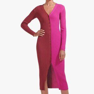 STAUD- Shoko Colorblock Body-Con Sweaterdress - Fuschia Bordeaux